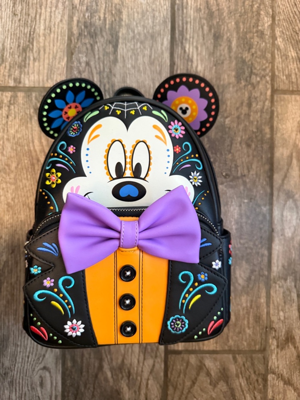 Disney Black Mini Backpack with Purple Bow & Orange Panel